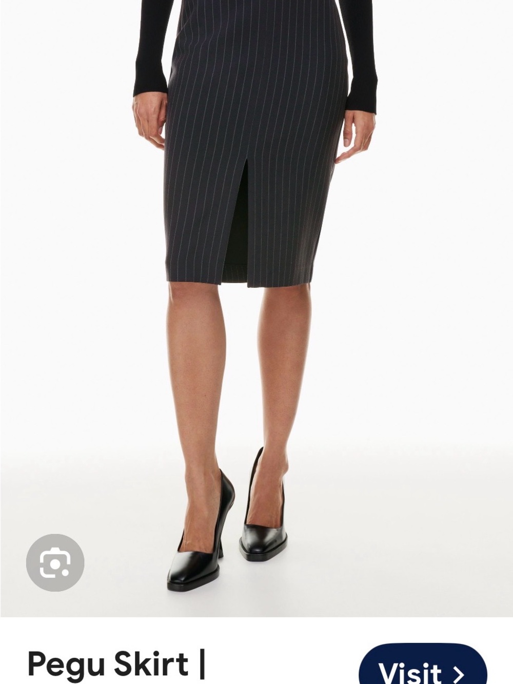 Babaton Black Pinstripe Pencil Skirt with Front Slit